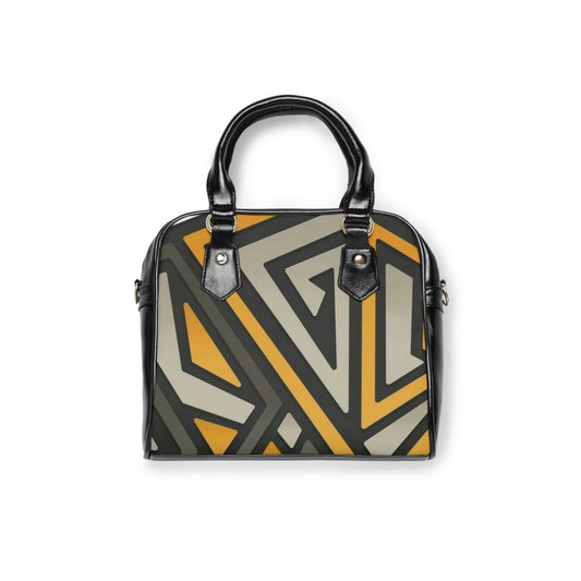 Geo Triangle Shoulder Handbag – Retro Mustard & Charcoal Pattern