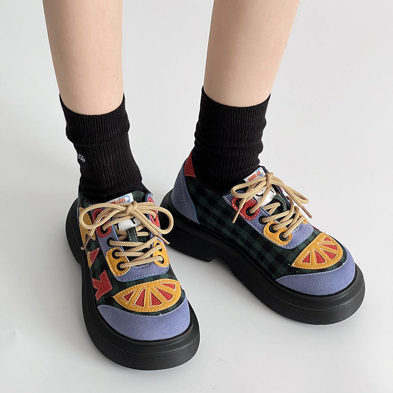 Colorful trendy retro high sole ugly cute shoes for women