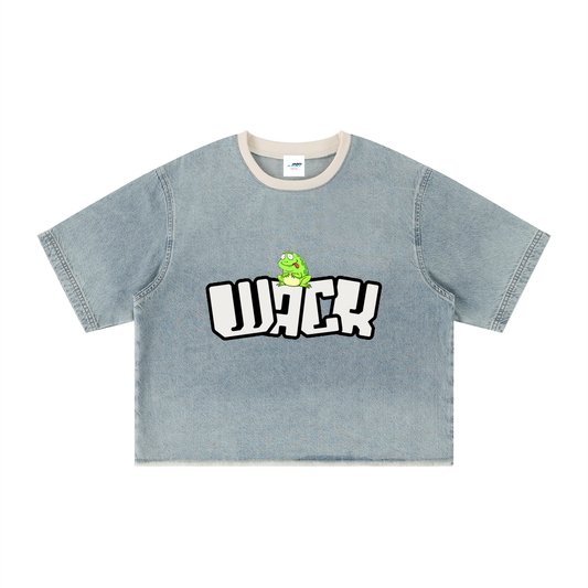 Unisex Vintage Wash Boxy Raw Hem Denim T-Shirt