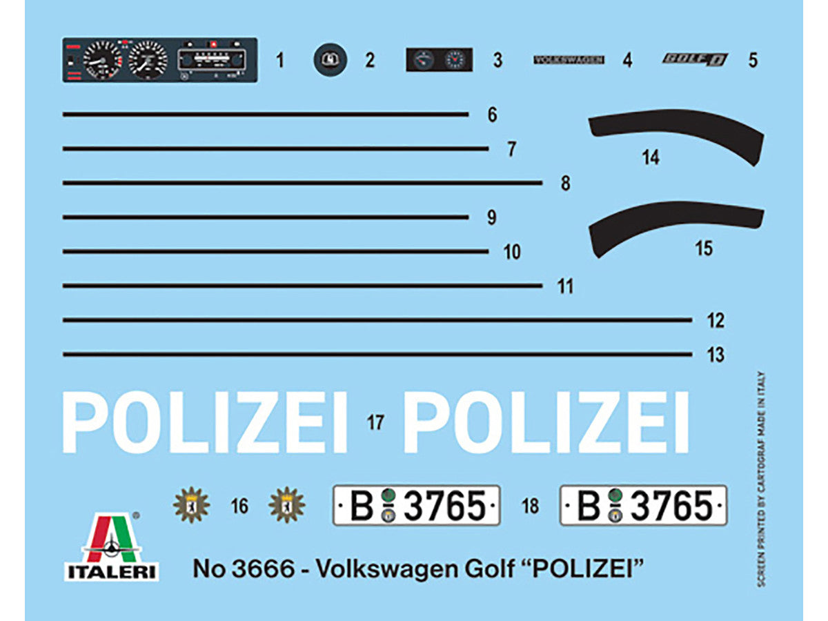 Skill 3 Model Kit 1978 Volkswagen Golf "Berlin Polizei (Police) Department" 1/24 Scale Model by Italeri-3