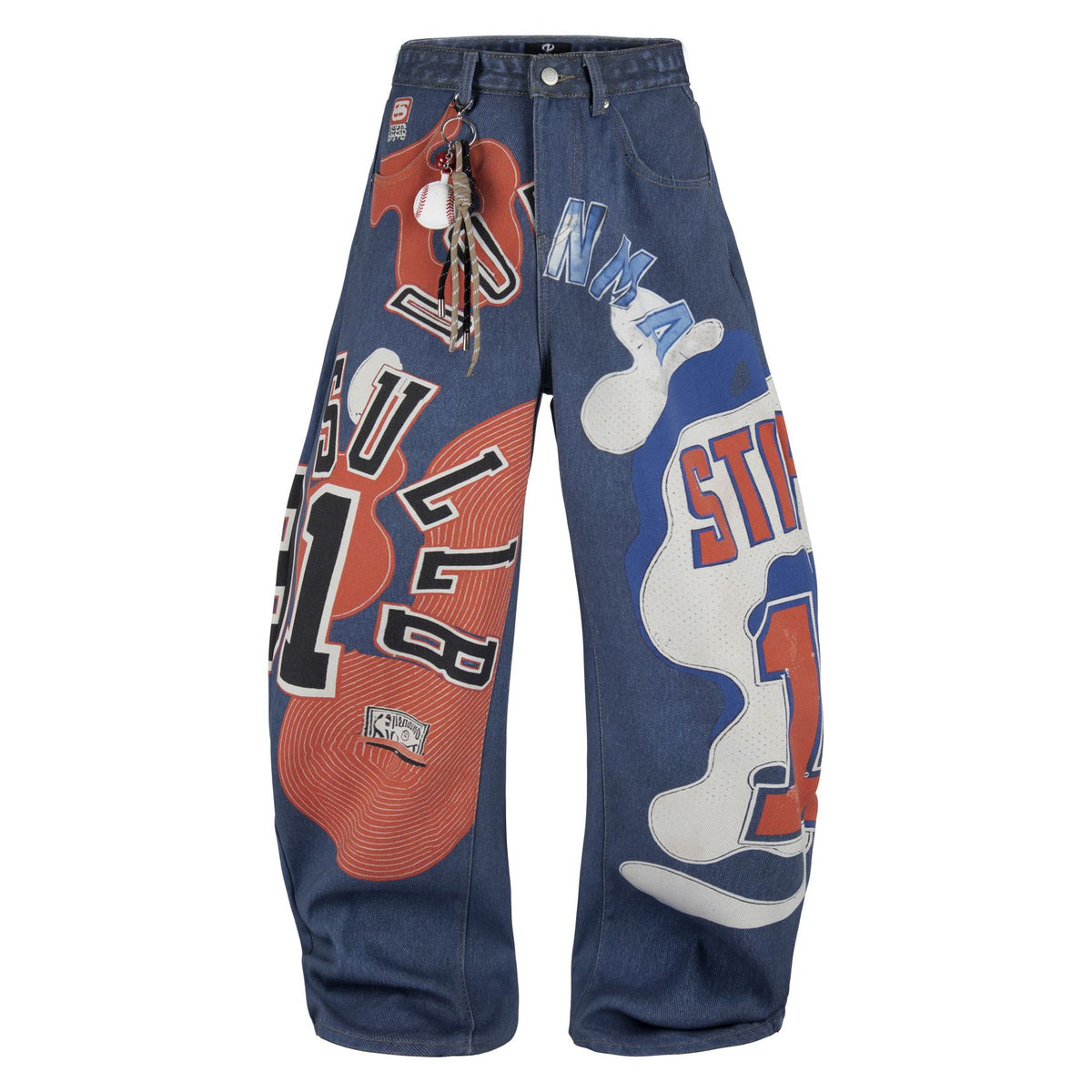 Retro printed patchwork embroidered jeans