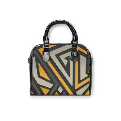 Geo Triangle Shoulder Handbag – Retro Mustard & Charcoal Pattern