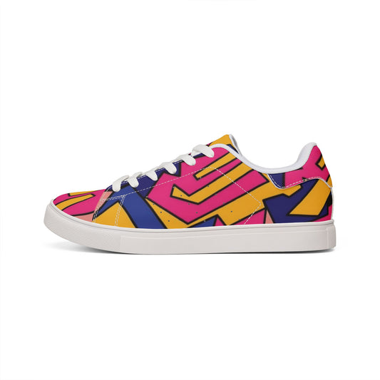 Low-Top Sneakers — Bold Retro Geometric Print (Pink, Yellow & Navy)