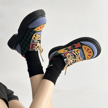 Colorful trendy retro high sole ugly cute shoes for women