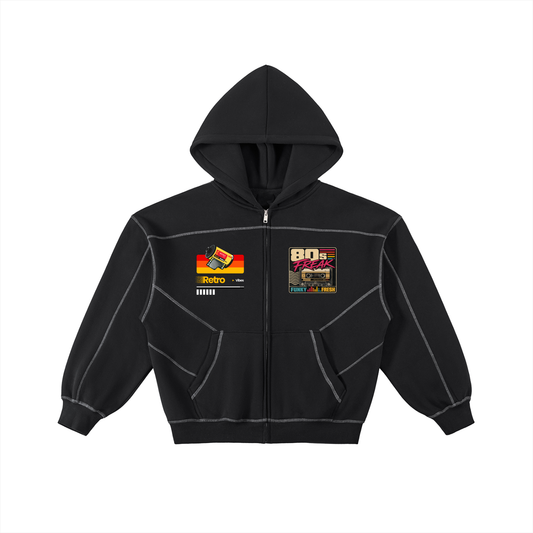 Contrast-Stitched Boxy Fleece Zip Hoodie