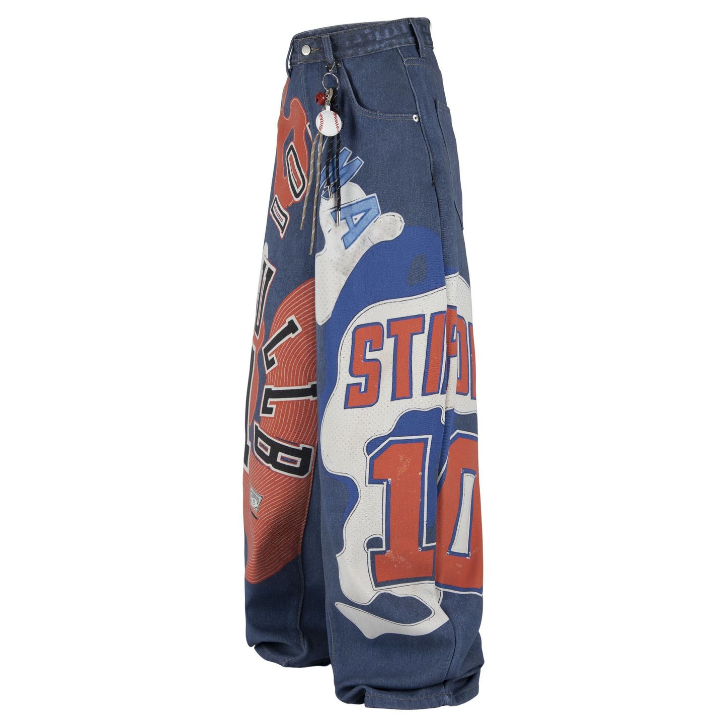 Retro printed patchwork embroidered jeans