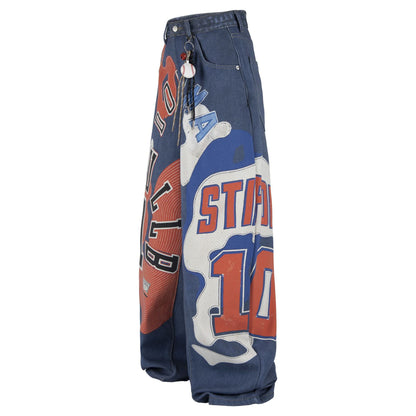 Retro printed patchwork embroidered jeans