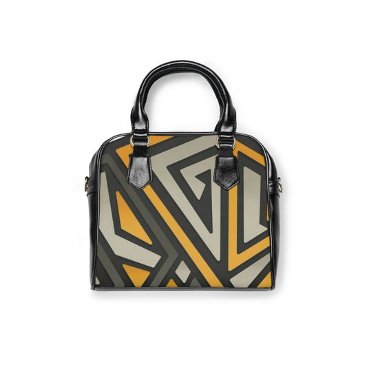 Geo Triangle Shoulder Handbag – Retro Mustard & Charcoal Pattern