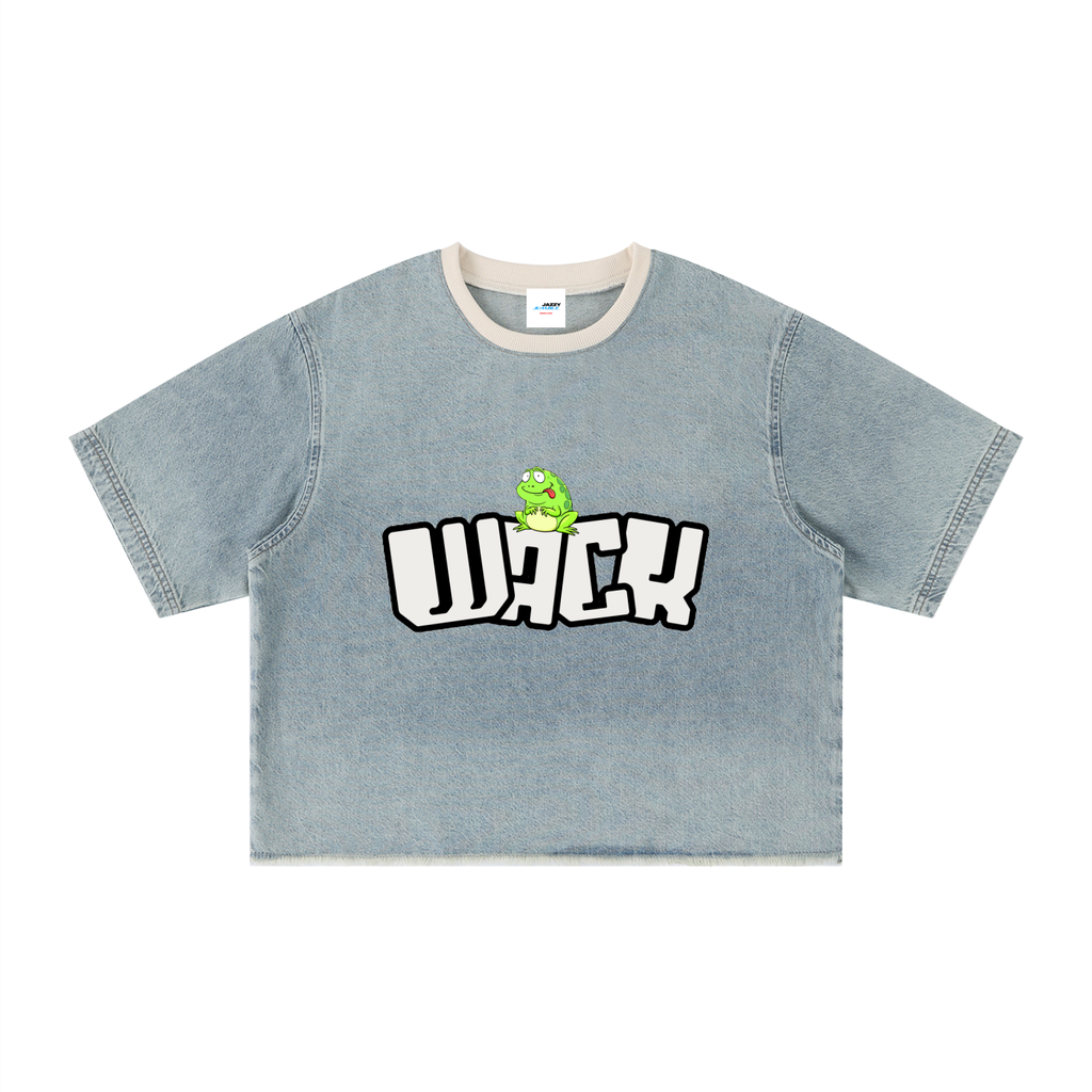 Unisex Vintage Wash Boxy Raw Hem Denim T-Shirt
