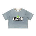 Unisex Vintage Wash Boxy Raw Hem Denim T-Shirt
