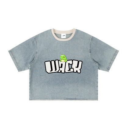 Unisex Vintage Wash Boxy Raw Hem Denim T-Shirt