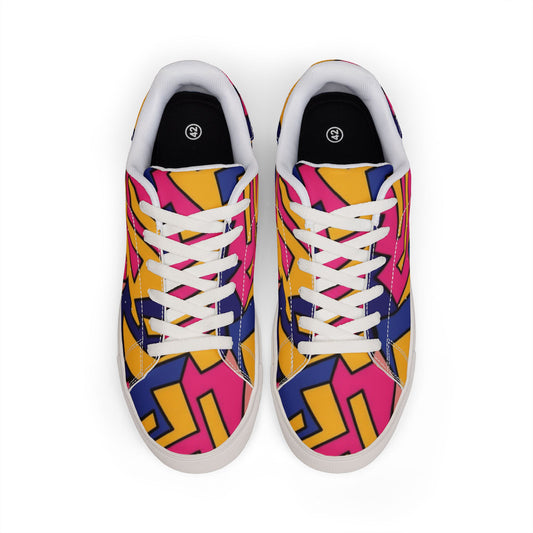 Low-Top Sneakers — Bold Retro Geometric Print (Pink, Yellow & Navy)
