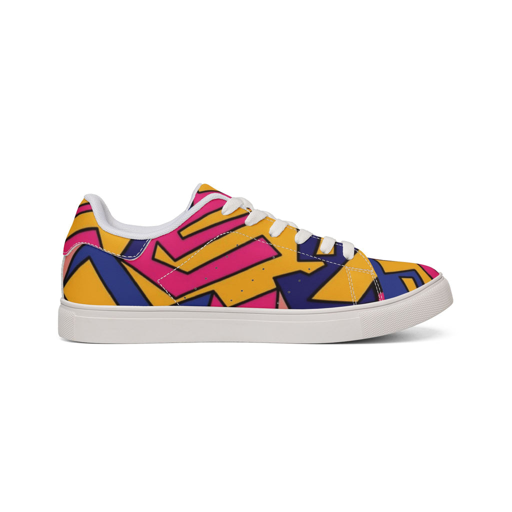 Low-Top Sneakers — Bold Retro Geometric Print (Pink, Yellow & Navy)