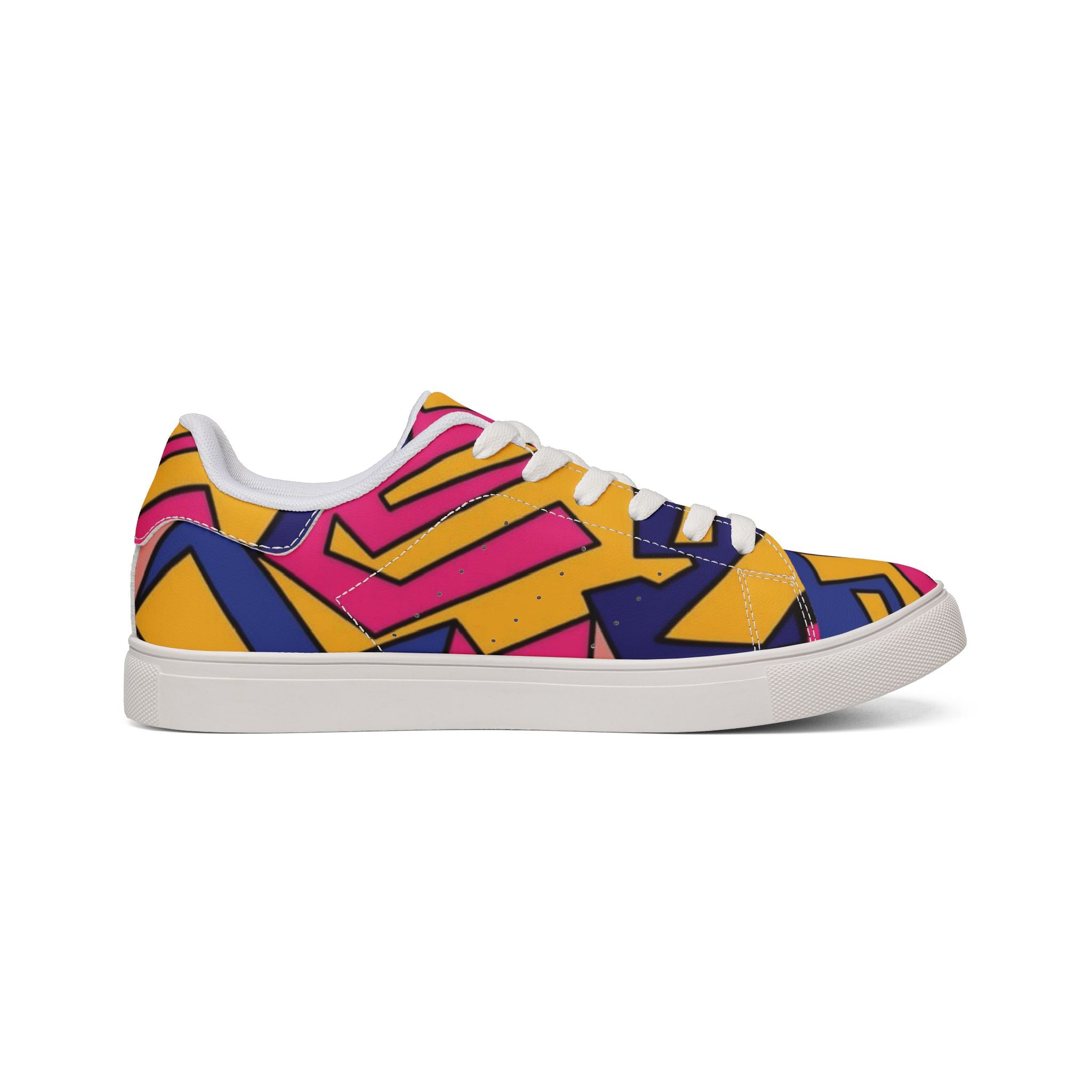 Low-Top Sneakers — Bold Retro Geometric Print (Pink, Yellow & Navy)