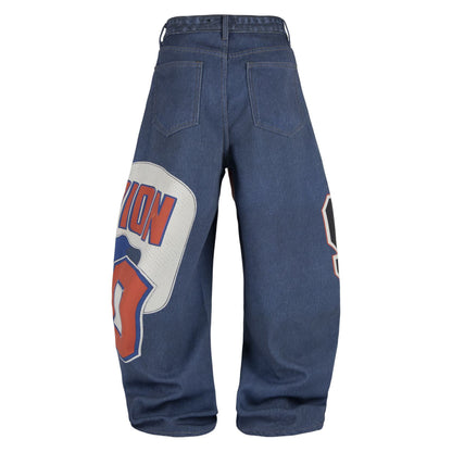 Retro printed patchwork embroidered jeans