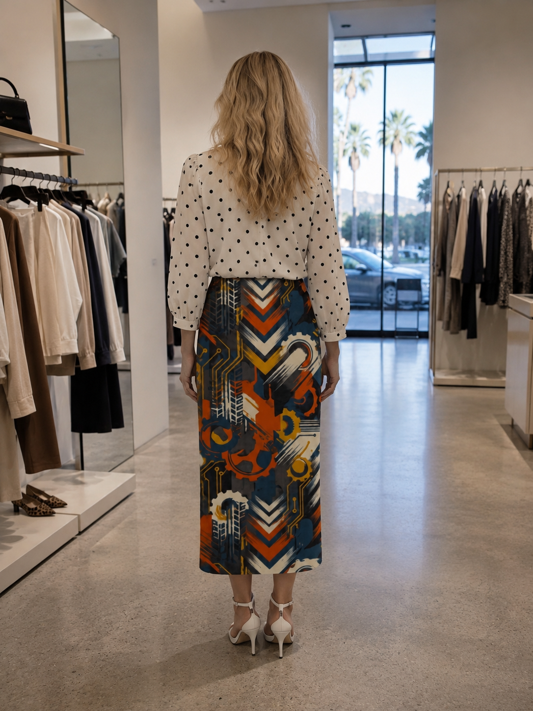 Retro Graphic Midi Pencil Skirt | Women's Vintage High Waist