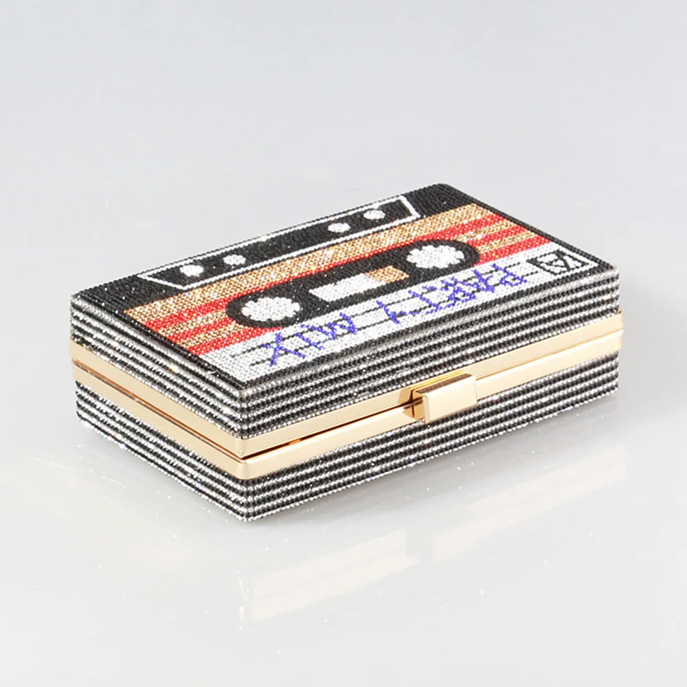 Fashion Crystal Women's Luxury Rhinestone Wedding Clutch Bag Cassette Tape Evening Bag Party Money Purses Handbags Shoulder Bag