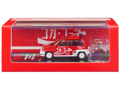 Honda City Turbo II RHD (Right Hand Drive) Red and White "Coca-Cola" with Honda Motocompo Scooter 1/64 Diecast Model Car by Inno Models