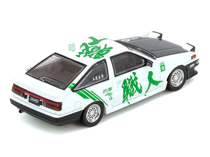 Toyota Sprinter Trueno (AE86) RHD (Right Hand Drive) #15 "Keiichi Tsuchiya" White with Green Graphics 1/64 Diecast Model Car by Inno Models