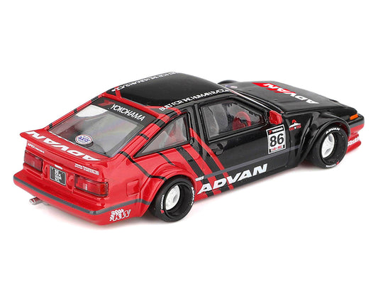 Toyota AE86 Sprinter Trueno RHD (Right Hand Drive) #86 "Kaido ADVAN" Black and Red (Designed by Jun Imai) "Kaido House" Special 1/64 Diecast Model Car by Mini GT
