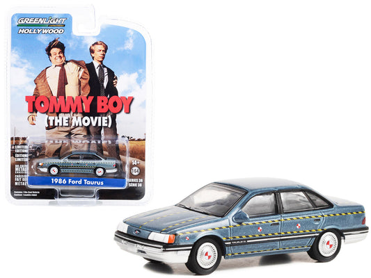 1986 Ford Taurus Blue Metallic "Zalinsky Auto Parts" Crash Test Vehicle "Tommy Boy" (1995) Movie "Hollywood Series" Release 38 1/64 Diecast Model Car by Greenlight-0
