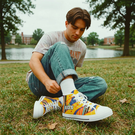 High Top Sneakers — Retro Yellow Groove Graphic