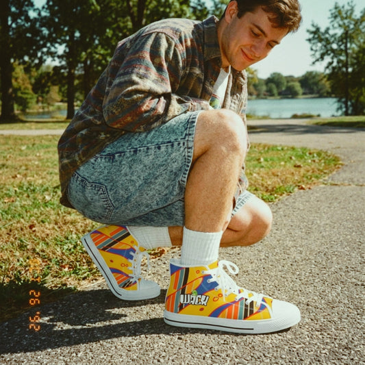 High Top Sneakers — Retro Yellow Groove Graphic