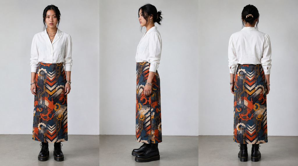 Retro Graphic Midi Pencil Skirt | Women's Vintage High Waist