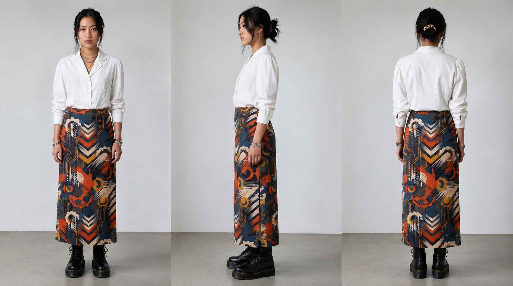Retro Graphic Midi Pencil Skirt | Women's Vintage High Waist